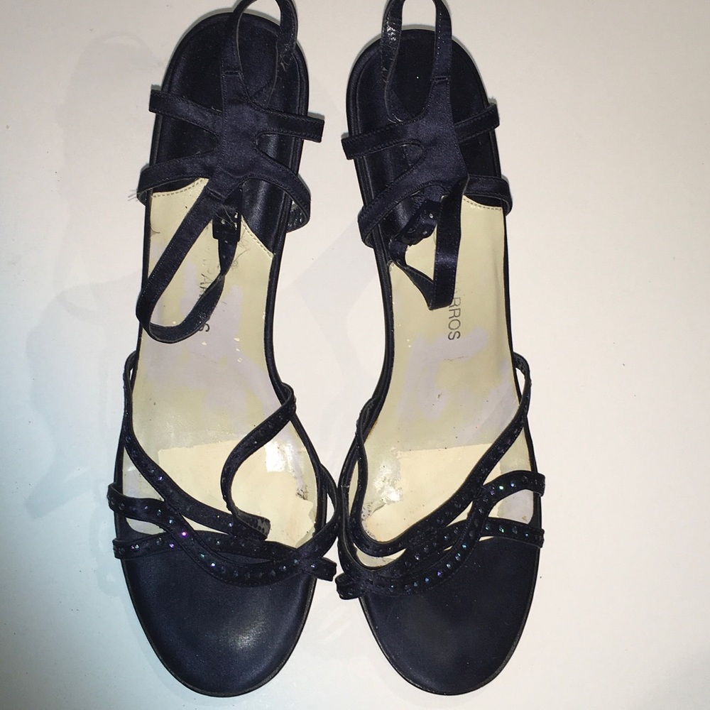 Navy Strappy Evening Sandals with Rhinestone Detail